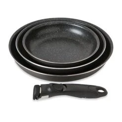 Set 3 Poêles Anti-adhésives Effet Pierre Et Manche Amovible