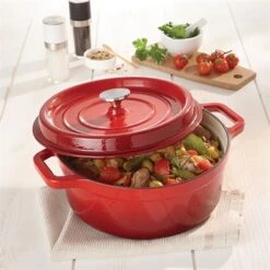 Cocotte En Fonte Ronde 24 Cm 3,7 L Rouge 5 Cocotte En Fonte Ronde 24 Cm 3,7 L Rouge -Cuisine À Domicile 213286 2 2 Cocotte en fonte ronde 24 cm 3 7 L rouge Mathon